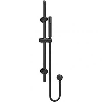 Nuie Matt Black Mixer Shower Kit with Handheld Shower Head and Round Slider Rail, 740mm H x 140mm W