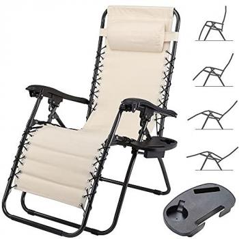 Poltrona Pieghevole da Giardino in Acciaio Oxford con Vassoio Beige