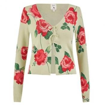 Yumi “Green Rose” Layered Cardigan, Tie Closure