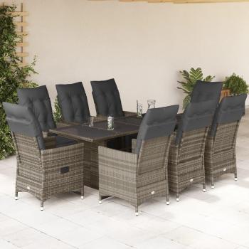 Kit Bistrò da Giardino 9x con Cuscini Polyrattan Grigio