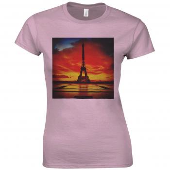 Parisian Glow Eiffel Tower Pink Top Women M