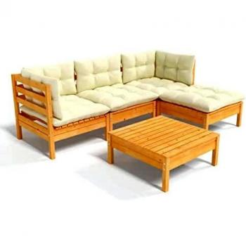 VidaXL Ensemble de Jardin 5 pcs en Bois de Pin avec Coussins Crème