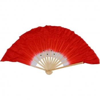 Ventilador de Baile Folklórico Chino en Beige con Tela Ribs y Colores Rojo y Blanco