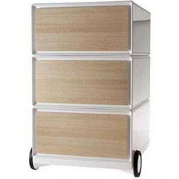 PAPERFLOW Rollcontainer, 3 farbige Schubladen, Buche