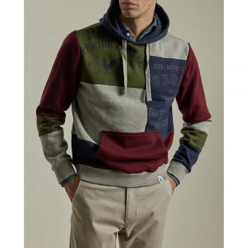 Sudadera Hombre PuroEGO Burdeos con Diseño Patchwork