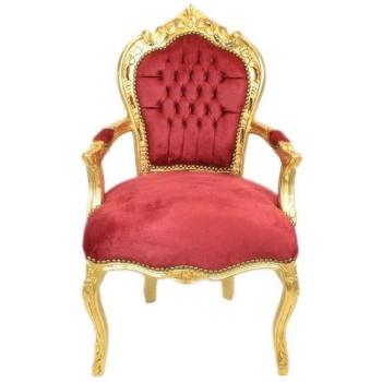 Casa Padrino Barock‑Esszimmerstuhlsatz Bordeaux/Gold, armlehnenbetont, handgefertigt im Antiklook