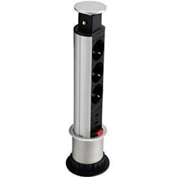 Regleta equipo pop-up para mesa 3 tomas + 2 puertos