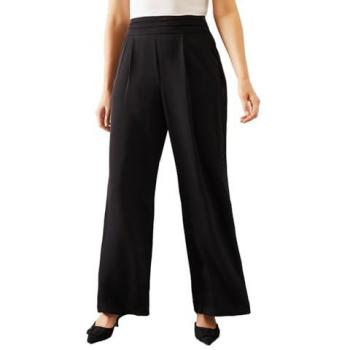 Wallis Women's Pleated Waistband Wide-Leg Trousers, Black, 14