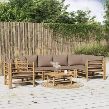 Set de jardín 7 piezas con cojines de bambú y almohadas gris taupe