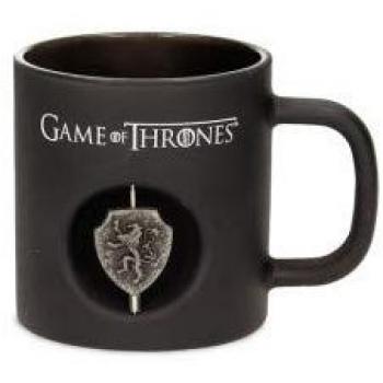 TAZA CRISTAL NEGRA LANNISTER EMBLEMA GIRATORIO JUEGO DE TRONOS