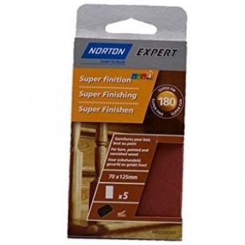 Norton Wood Sanding Sheets, 180 Grit, 70 x 125 mm, Pack of 5