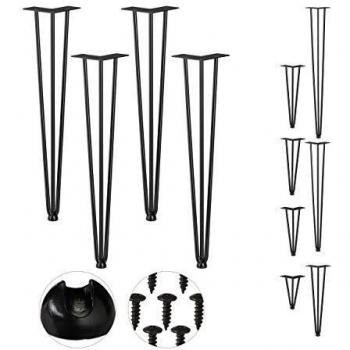 Gambe per Sgabello e Tavolo, Set da 4, 3 Aste, Metallo, Altezza 60 cm, Nero