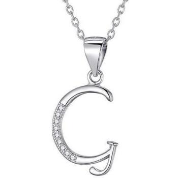 Collier argent 925 rhodié femme lettre G zircons blancs 45 cm