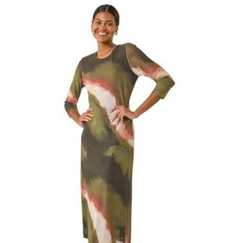 Roman Roman : Robe Médiatrice Mesh Vert Motif Abstrait, Longueur Midi