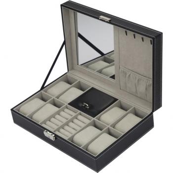 Lujosa Caja de Cuero para Reloj + Accesorios de Joyas