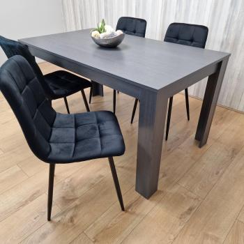 Dining Table Set with 4 Black Velvet Chairs
