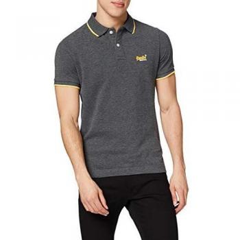 Polo Superdry Poolside Pique S/S, Gris (Noir/Gris Marlé Nln), S Homme