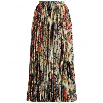 Etro Women's Pleated Maxi Skirt in Paisley Print, Beige, Size 44 (M)