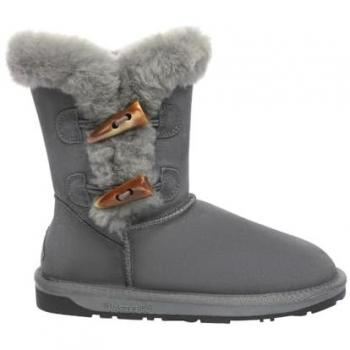 Grey Suede Stork Horn Toggle Button Short Boots for Women