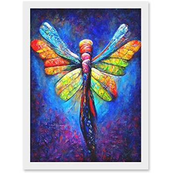 Vivid Neon Dragonfly Luminescent Night Oil Painting – A4 Framed Art