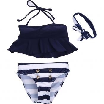 3-Piece Navy Striped Bathing Suit for Babies