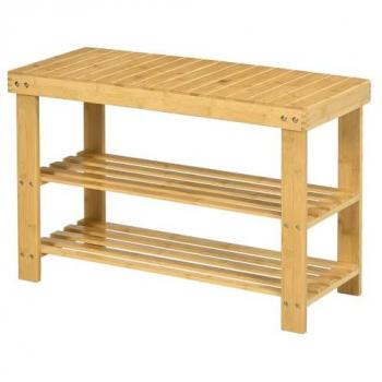 Banc à chaussures 2 étagères en bambou verni 70x28x45cm