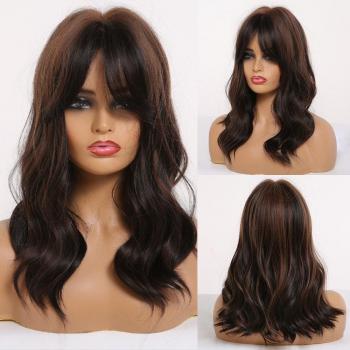 Peluca Bob Sintética con Flequillo para Mujer, Cabello Ondulado en Rojo y Marrón Degradado, Ideal para Cosplay