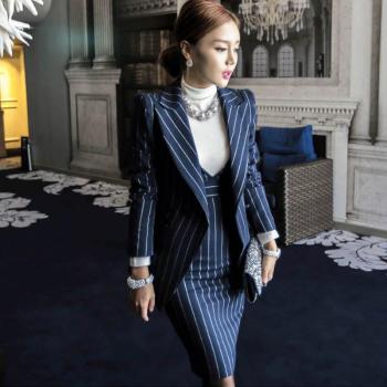 Vestido de negocios de rayas para mujer, set blazer y falda a juego