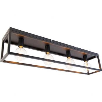Lampada da soffitto industriale nera 4 luci