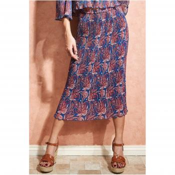 City Goddess Printed Shirred Midi Skirt, Blue