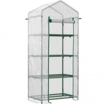 Serra per Piante Verticale e 4 Ripiani Acciaio e pe Bianco 70x50x160cm