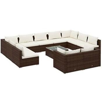 Completo Divani da Giardino 12 pz con Cuscini in Polyrattan Marrone