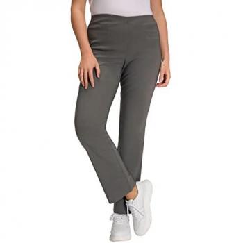 Ulla Popken Plus Size Classic Stretch Bengaline Comfort Pants for Women, Grey, Size 34, Viscose/Synthetic Fibers
