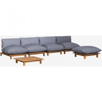 Sofá Modular de Jardín Reclinable 4 Piezas con Puff Acacia Brina