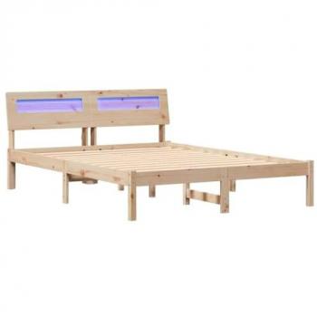 Vidaxl Natural Pine Bed Frame with Integrated Headboard – 120x200cm, Brown