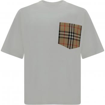 Burberry, T-Shirts, female, White, Size: M Vintage Check Pocket Tee