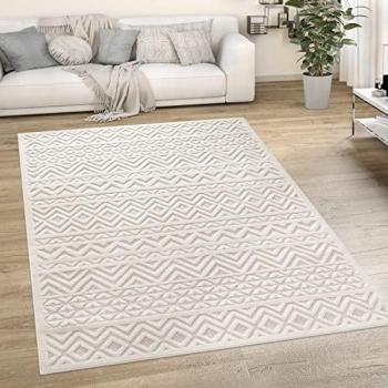 Wetterfester Outdoor Teppich Skandi Boho Uni 120 cm Rund Creme