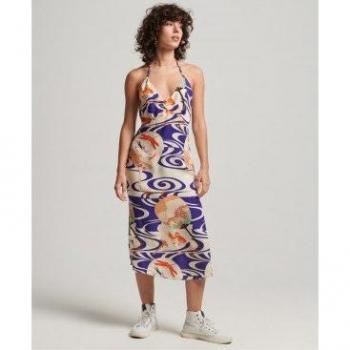 Superdry Damen Negligé-Kleid halblang rückenfrei Bleu Größe S