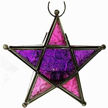 Guru-Shop Glas Teelichthalter, marokkanischer Stern, Lila/Pink