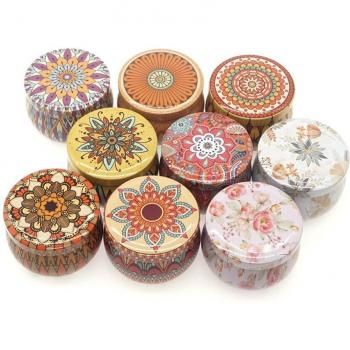 9-Piece Vintage Floral Tin Can Set with Lid