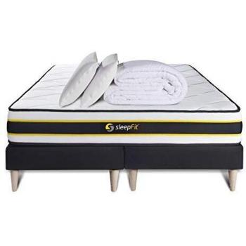Ensemble Matelas Flexy 160x200 + Sommiers double noir 80x200 + Couette + 2 oreillers