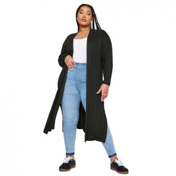 Cardigan côtelé noir pour femme Yours Curve 46-48