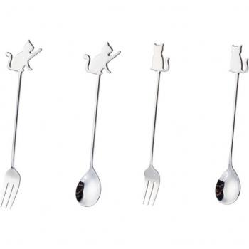Stainless Steel Cartoon Cat & Fish Flatware Set