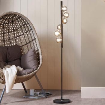 Black Metal Floor Lamp with Glass Shade