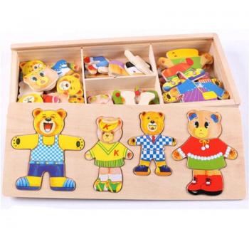 Wooden Baby Bear Dress-Up Puzzle Set