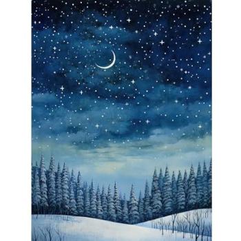 Artery8 Clear Sky Starry Night Poster – Forest & Crescent Moon, 18×24