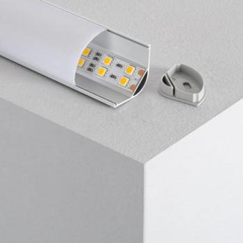Profilo Angolare in Alluminio per Strisce LED fino a 20mm, Coperchio Traslucido, Lunghezza 2 metri