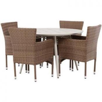 Lina Ensemble Jardin Table 120 cm – Couleur Beige, 4 Chaises Malina