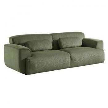 Canapé 3 places en velours côtelé vert avec coussins déhoussables