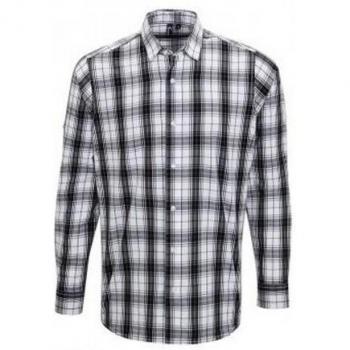 Men's Ginmill Check Long Sleeve Shirt by Premier (Size 3XL, Black/White, Cotton)